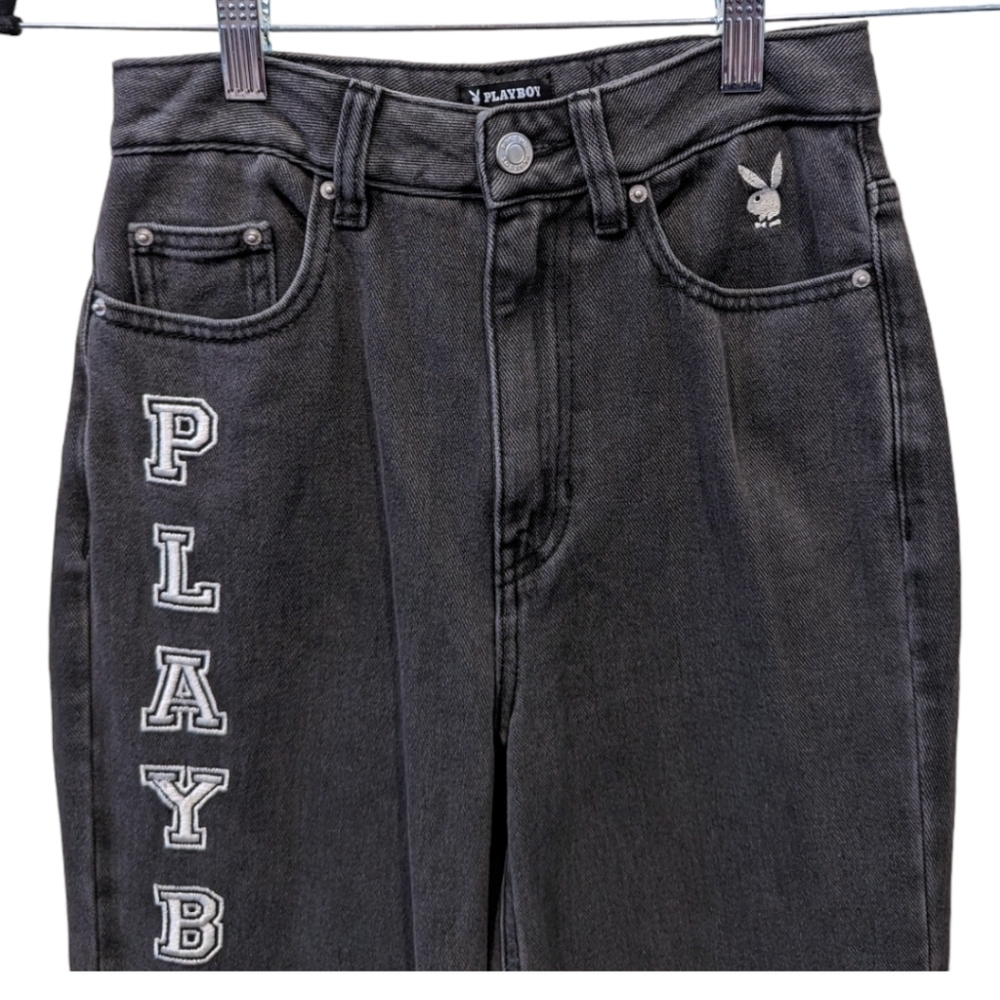 Playboy x PacSun 90s Split Seam Rigid Black Boyfriend Jeans (24) - Picture 3 of 6